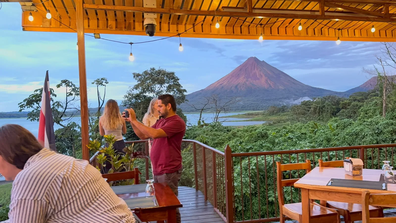 Sunset dining on the terrace with volcano views
